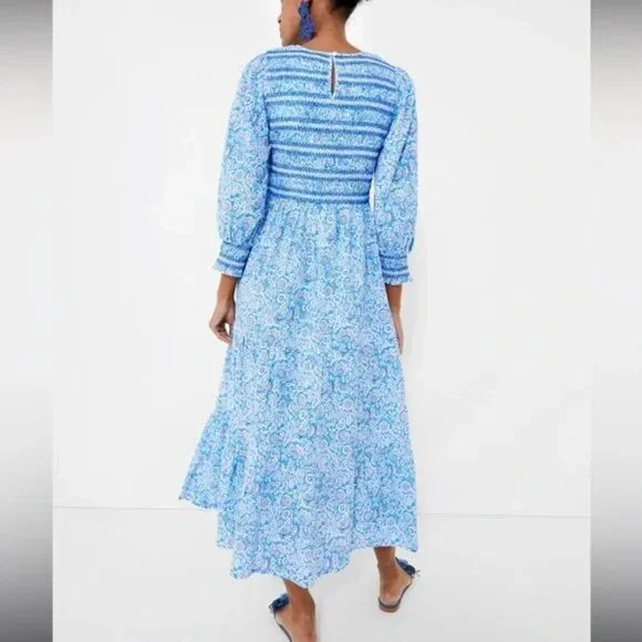 Tuckernuck Pink City Prints Isabel Ornate Sky Blue Smocked Midi Dress - Picture 4 of 16